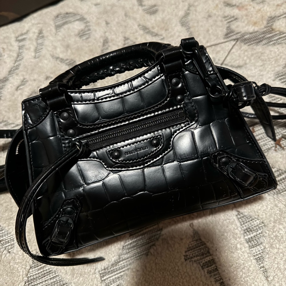 balenciaga neo classic mini city bag black crocodile